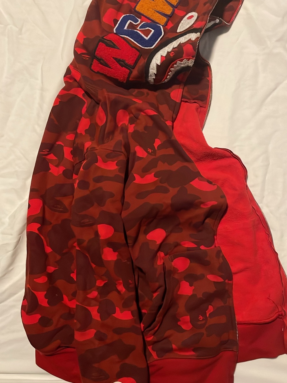 Bape Red & Brown Camo Shark Hoodie